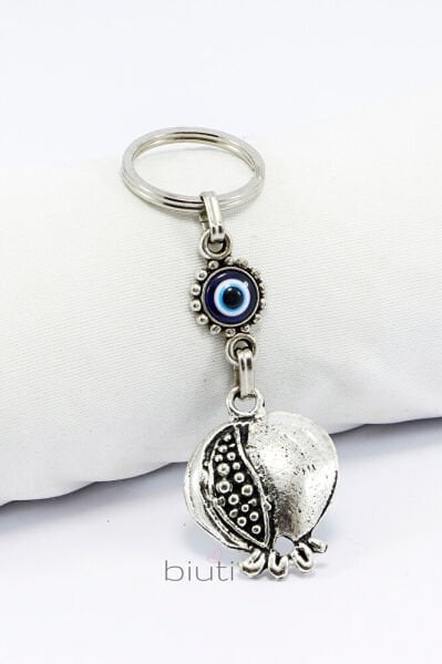 Nar ve Nazar Boncuklu Metal Anahtarlık, Hediyelik Küçük Çanta Süsü