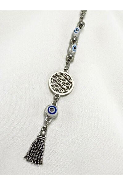 White Evil Eye Bead Flower of Life Car Rearview Mirror Ornament, New Car Gift