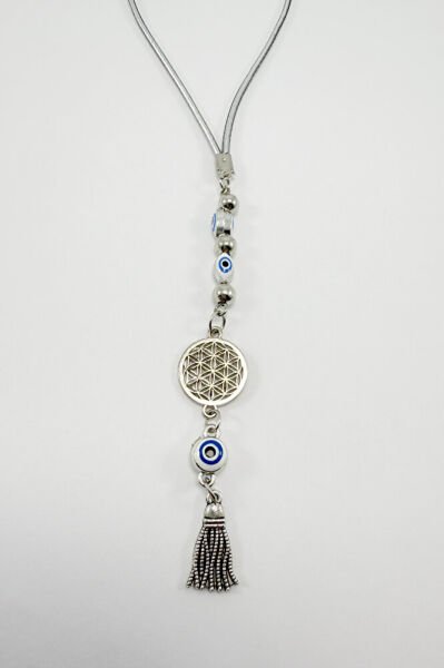 White Evil Eye Bead Flower of Life Car Rearview Mirror Ornament, New Car Gift