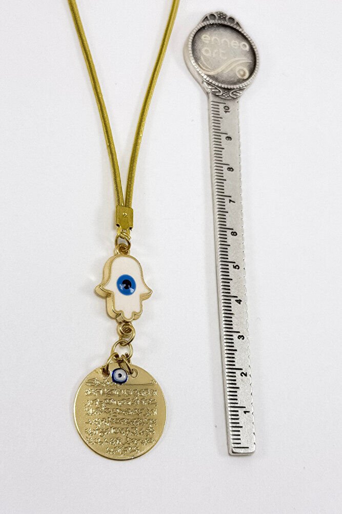 Beyaz Hamse Detaylı Gold Renkli Metal Ayetel Kürsi Araba Dikiz Ayna Süsü, Yeni Araba Hediyesi