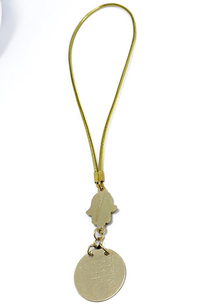 Beyaz Hamse Detaylı Gold Renkli Metal Ayetel Kürsi Araba Dikiz Ayna Süsü, Yeni Araba Hediyesi