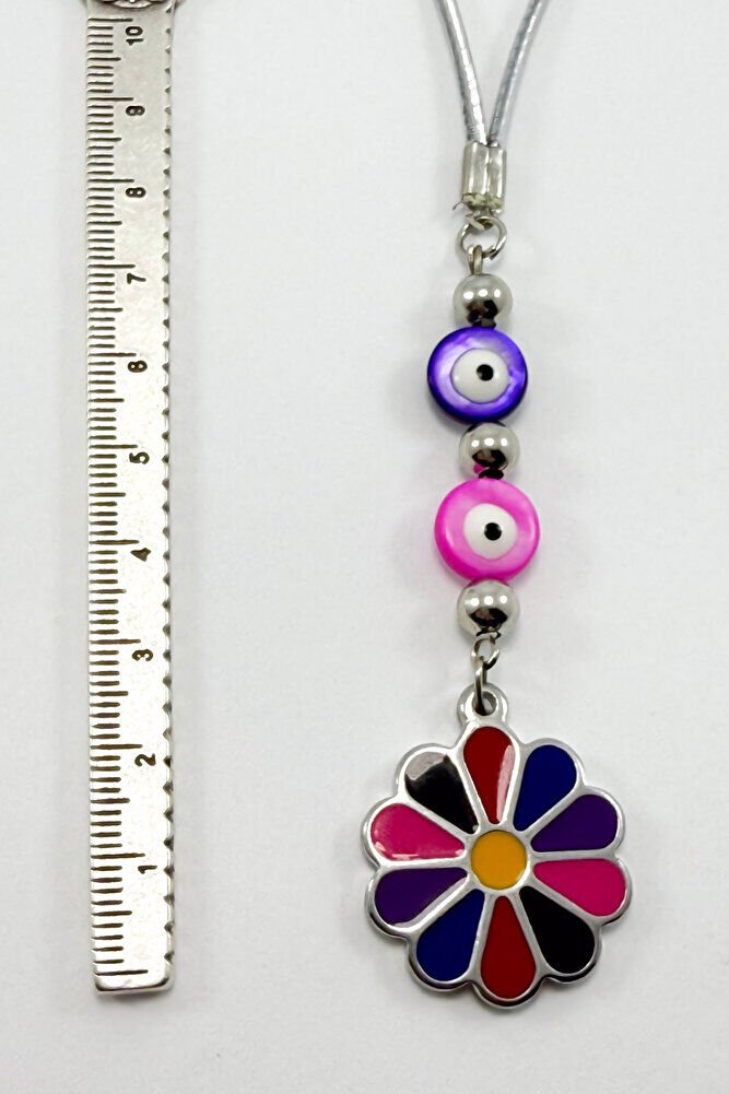 Renkli Sedef Nazar Boncuk Detaylı Rengarenk Çiçek Araba Dikiz Ayna Süsü / Yeni Araba Hediyesi