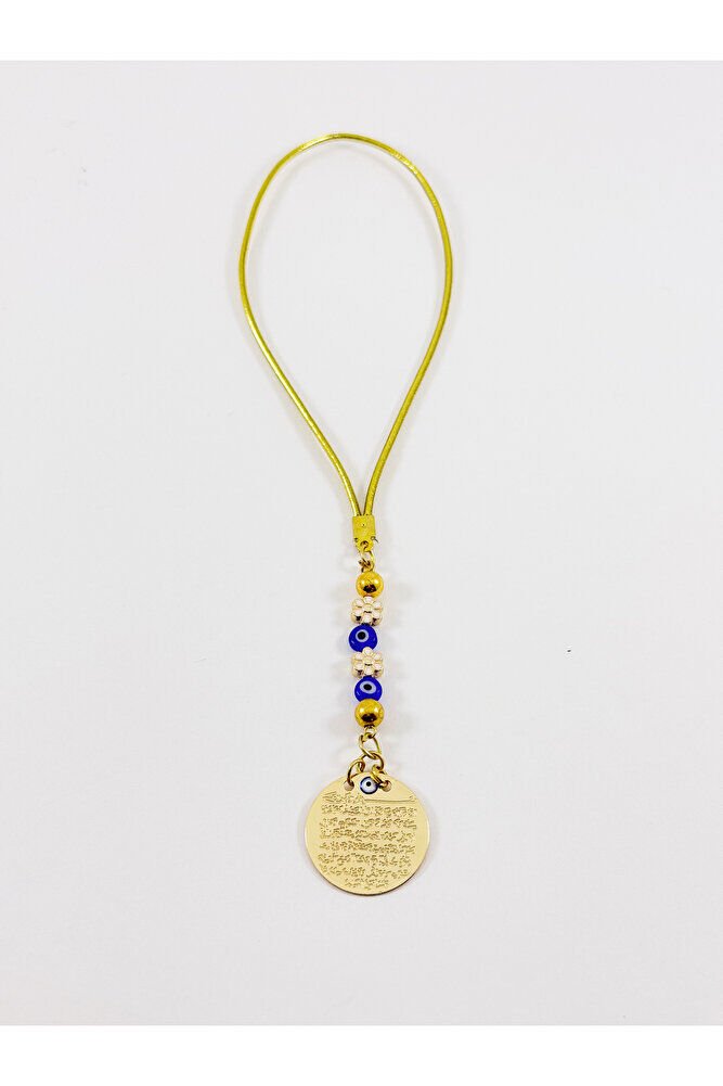 Papatya Nazar Boncuk Detaylı Gold Renkli Metal Ayetel Kürsi Araba Dikiz Ayna Süsü,  Araba Hediyesi