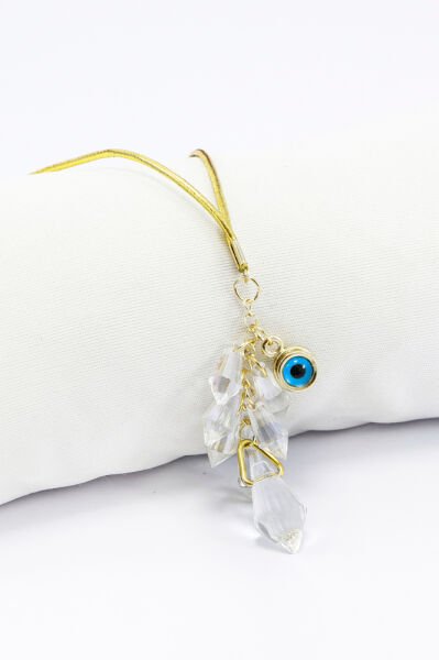 Sun Catcher Arabası Dikiz Ayna Süsü Kristal Salkımlı, Metal çift Taraflı Nazar Boncuklu